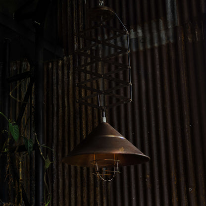 Copper Drop industrial hanging pendant light made from reclaimed ship metal