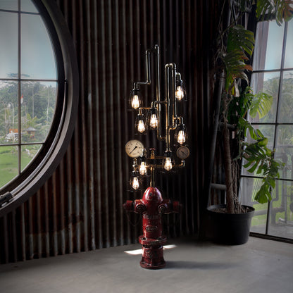 Hydrant industrial standing floor lamp made from salvaged ship parts