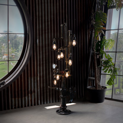 Blackwater industrial standing floor lamp made from salvaged ship parts