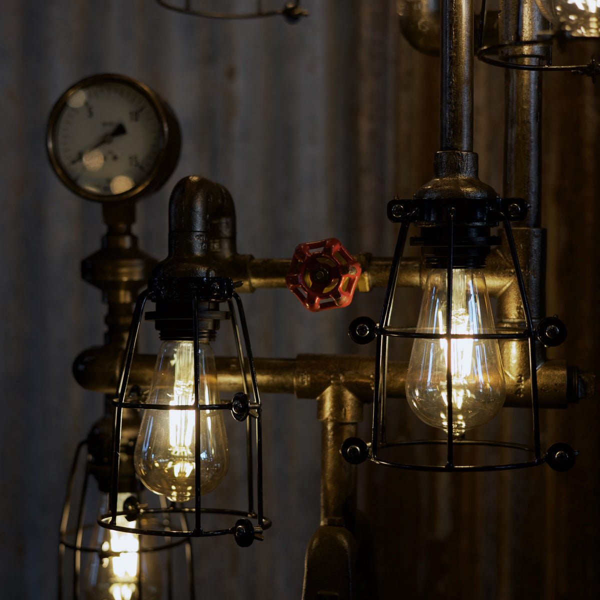 Blackwater industrial standing floor lamp made from salvaged ship parts, view 2