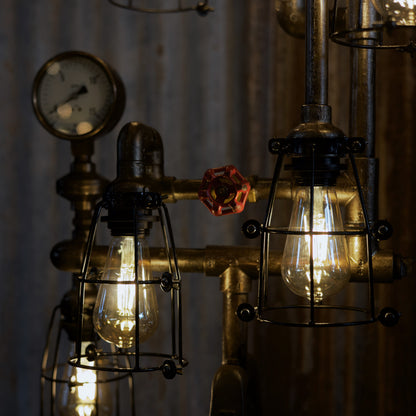 Blackwater industrial standing floor lamp made from salvaged ship parts, view 2