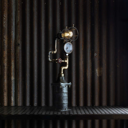 Crossline industrial table lamp handmade from reclaimed ship pipes