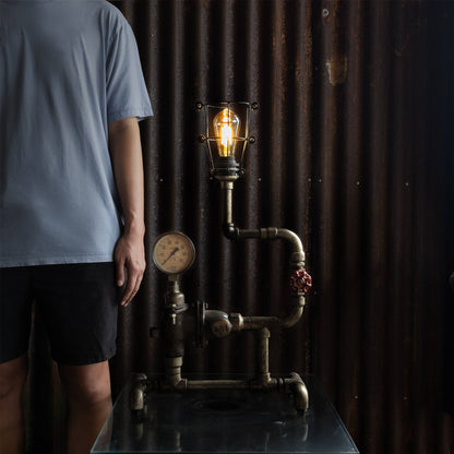 Junction industrial table lamp handmade from reclaimed ship pipes, view 3