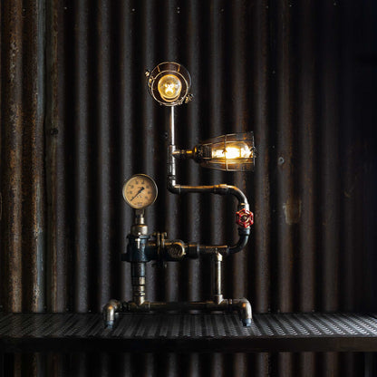 Trackside industrial table lamp handmade from reclaimed ship pipes