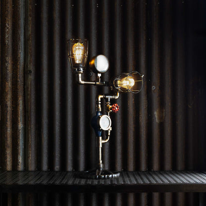Throttle industrial table lamp handmade from reclaimed ship pipes, view 2