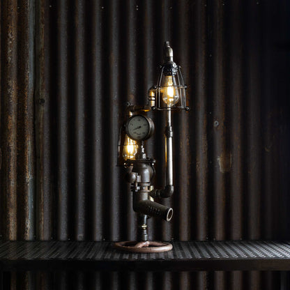 Oilfield industrial table lamp handmade from reclaimed ship pipes, view 2