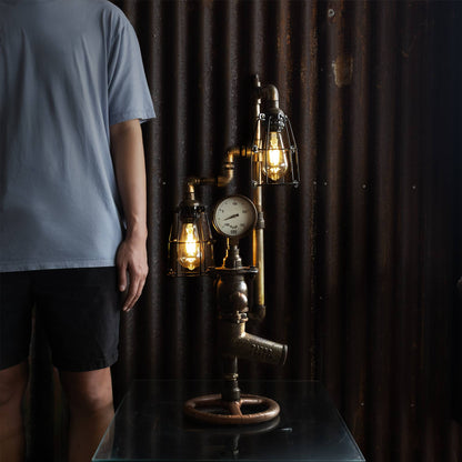 Oilfield industrial table lamp handmade from reclaimed ship pipes, view 3
