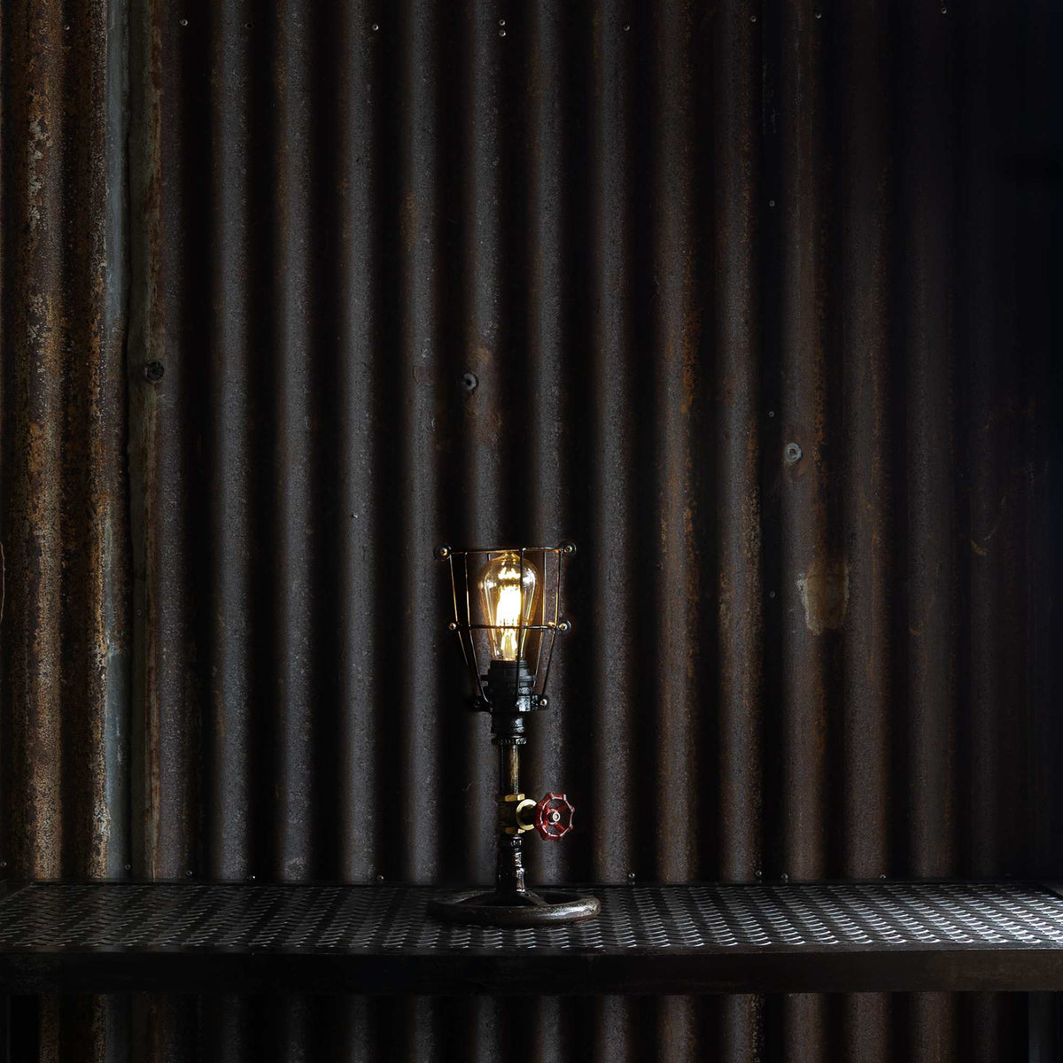 Groundwork industrial table lamp handmade from reclaimed ship pipes, view 2