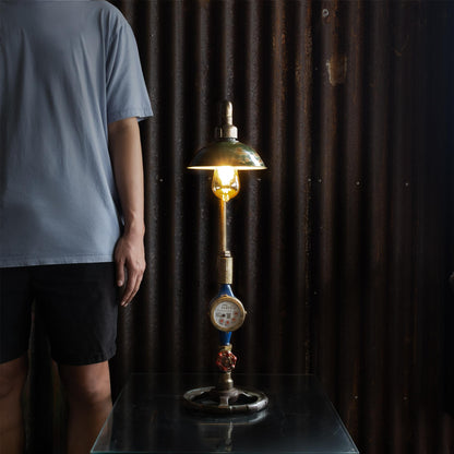 Longstem industrial table lamp handmade from reclaimed ship pipes, view 3
