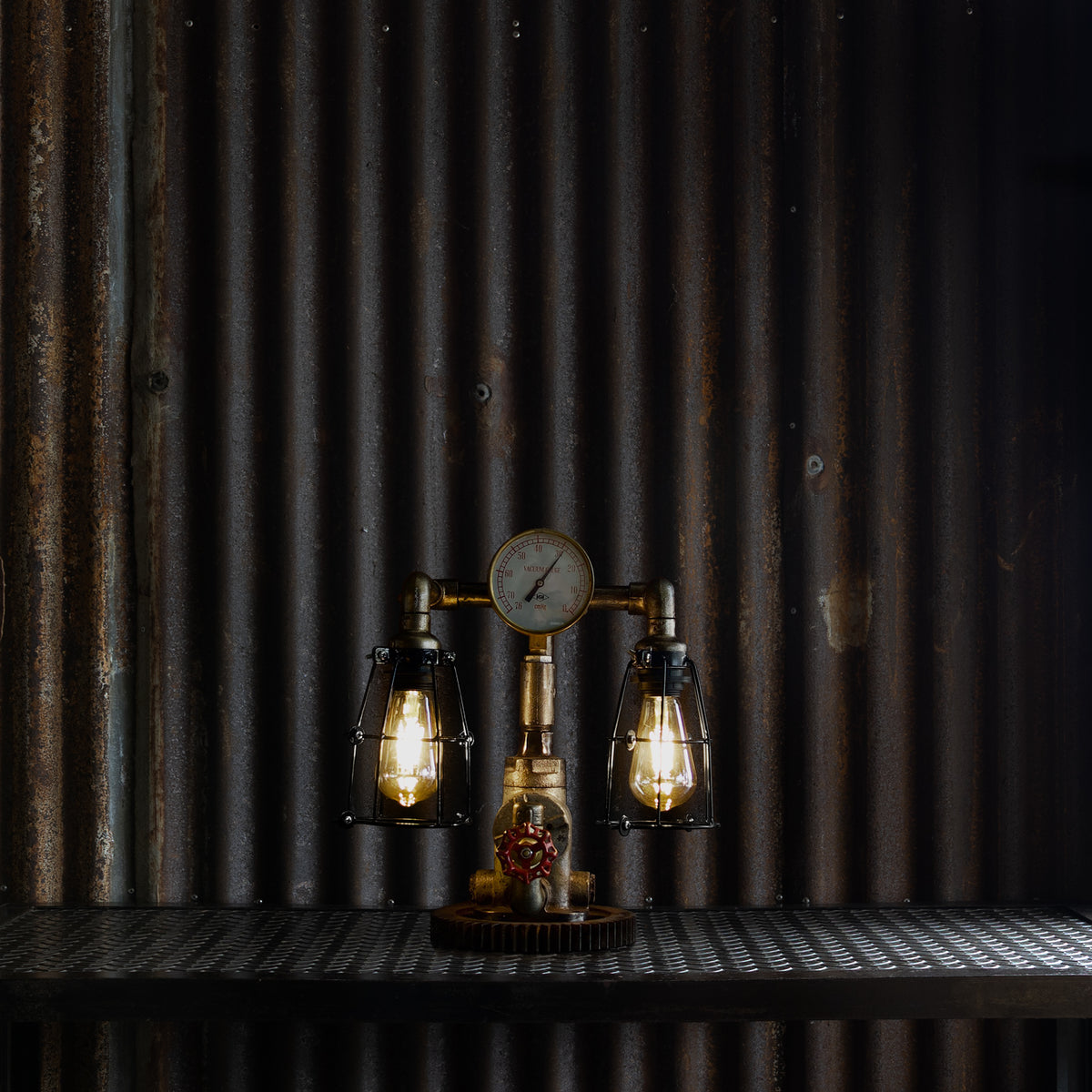 Ironcast industrial table lamp handmade from reclaimed ship pipes