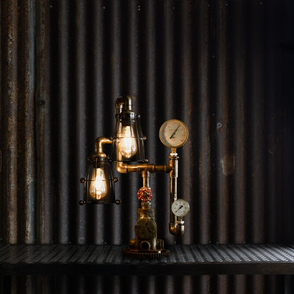 Crankshaft industrial table lamp handmade from reclaimed ship pipes