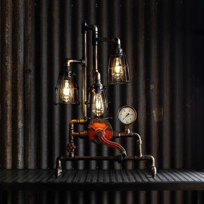 Ironworks industrial table lamp handmade from reclaimed ship pipes
