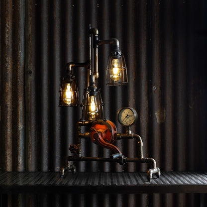 Ironworks industrial table lamp handmade from reclaimed ship pipes, view 2