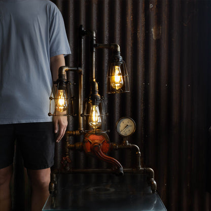 Ironworks industrial table lamp handmade from reclaimed ship pipes, view 3