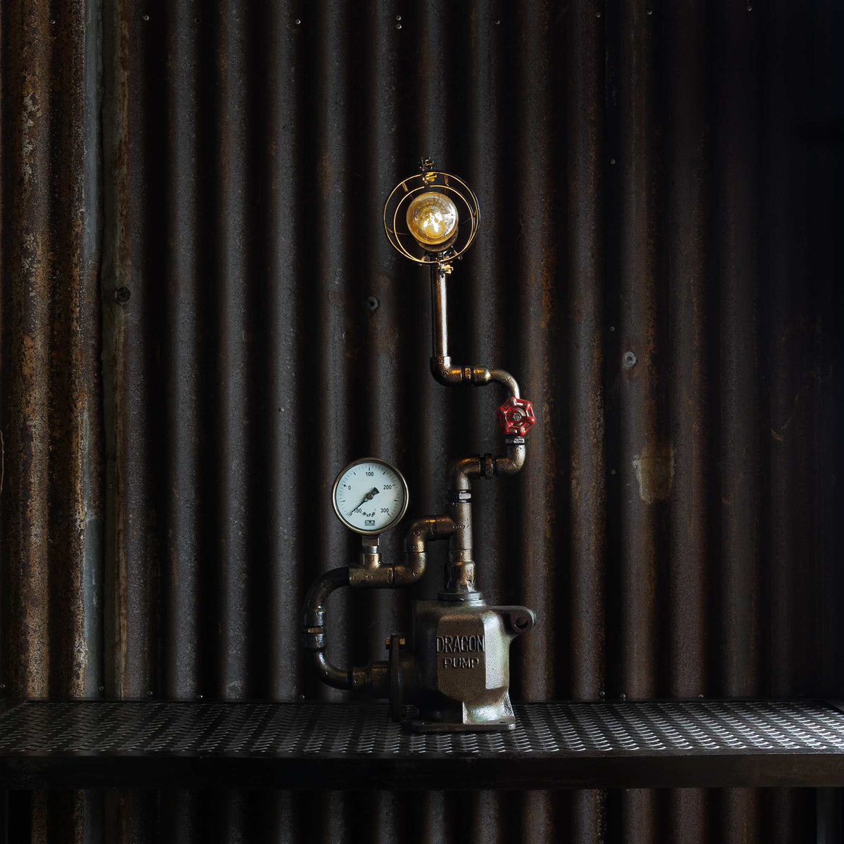 Stackhouse industrial table lamp handmade from reclaimed ship pipes