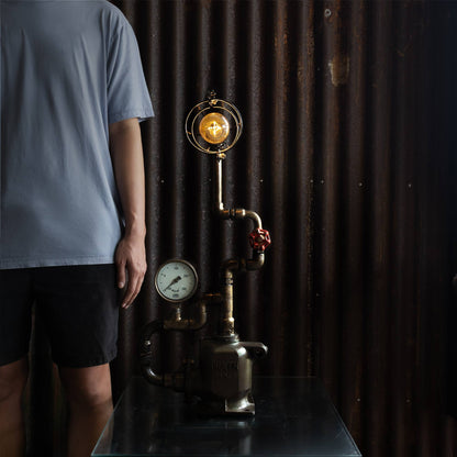 Stackhouse industrial table lamp handmade from reclaimed ship pipes, view 3