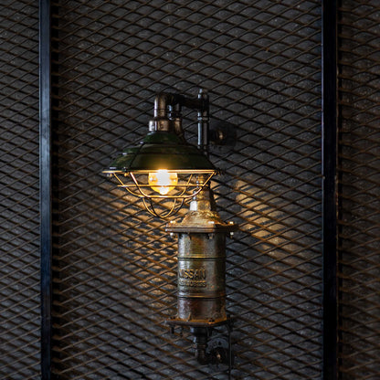 Railmaster industrial wall lamp handmade from reclaimed ship pipes